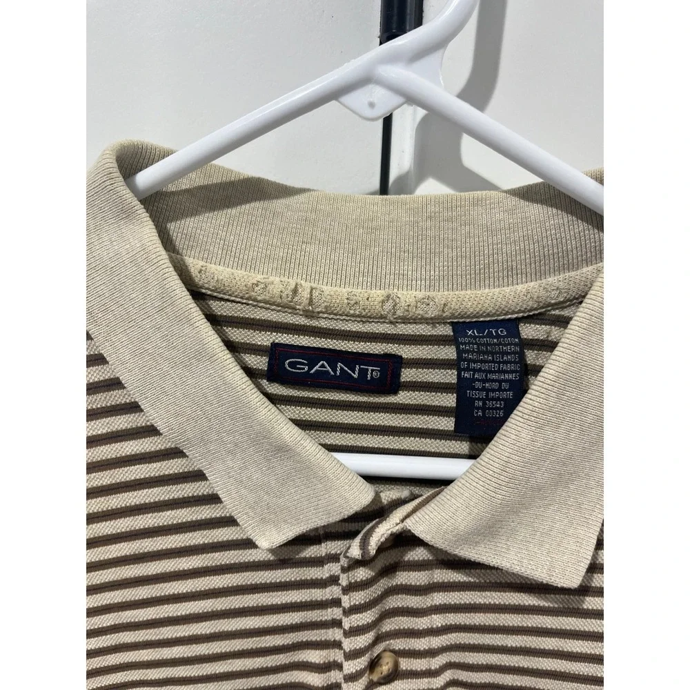 Gant Mens XL Striped Polo Shirt Brown Beige Short Sleeve 100% Cotton Pique - Picture 3 of 4